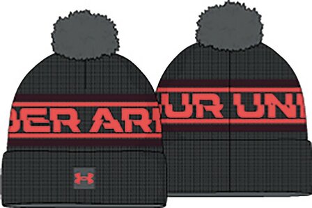 Under Armour Halftime Pom Beanie-Pitch Gray Venom Red