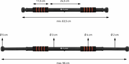 Gymbar - Optrekstang Deur 65-92 cm - Max 120kg Pure2Improve