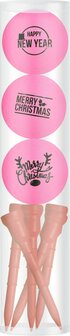 Golfballen Gift Set Merry Christmas-Happy Newyear Roze Inclusief Tees