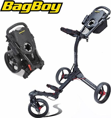 BagBoy Tri-Swivel 2 Golftrolley Met Zwenkwiel Zwart Rood