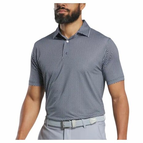 Footjoy Houndstooth Geo Lisle Heren Golfpolo Dark Denim