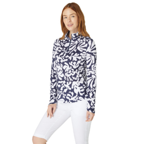 Abstract Floral Pullover Dames Peacoat/Wit